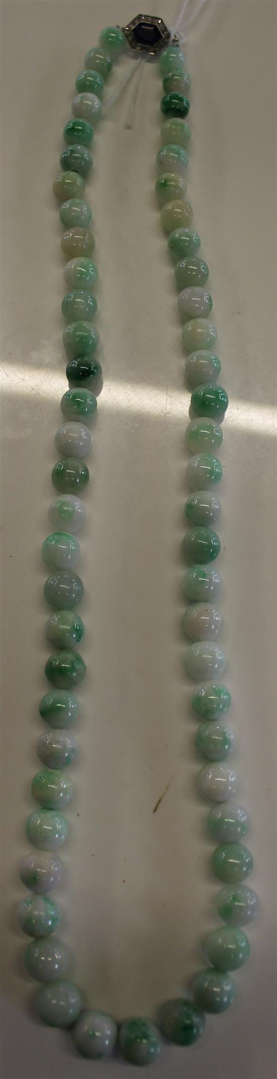 Jade necklace with blue & white stone clasp